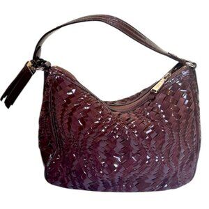 Cole Haan Genevieve Woven Leather Boho Shoulder Bag Chic Tote Satchel Logo Fob